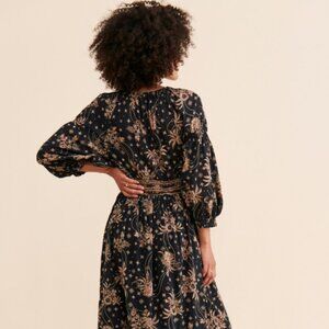 Free People Golden Hour Border Maxi Dress Boho Puff Sleeves Floral  Size XL